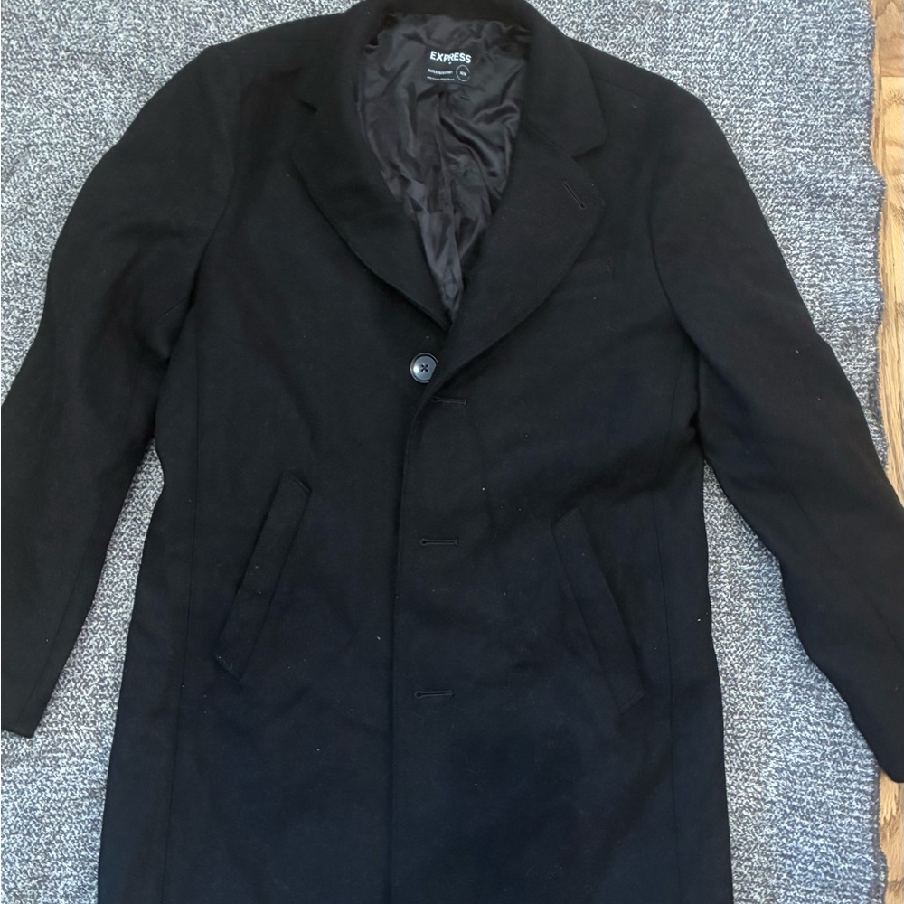 Express Men's Black Pea Coat with Notch Lapel
